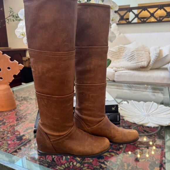 STUART WEITZMAN Brown Knee High Boots Distressed Leather Hidden Wedge Size 7 - Picture 4 of 12